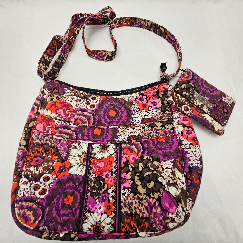 Vera Bradley Crossbody‎ Bag Wallet Set Womens OS Purple Floral Leopard Quilted